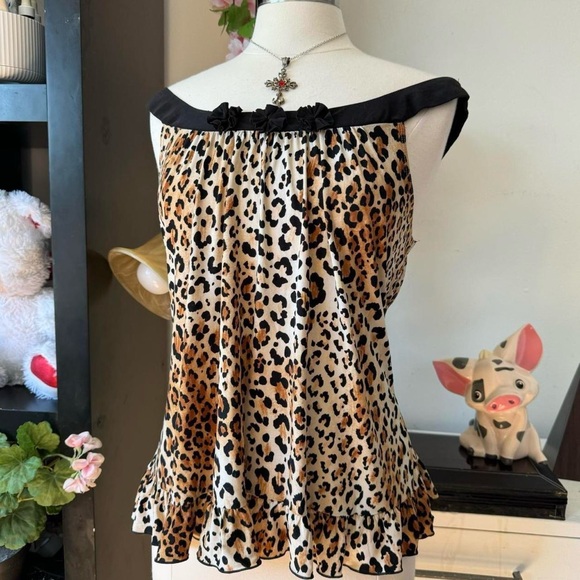 Black Brown Leopard Print top - Picture 4 of 7